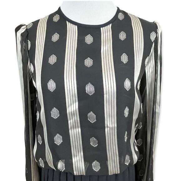 Vintage 80’s Accordion Pleated Dress Black and Silver Small - Picture 2 of 6